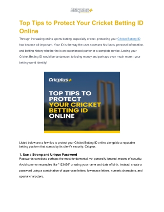 Top Tips to Protect Your Cricket Betting ID Online