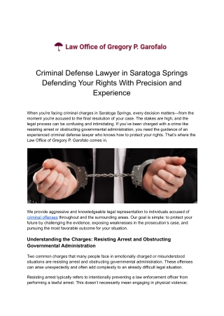 Criminal Defense Lawyer Saratoga Springs  Defending Your Rights With Precision and Experience