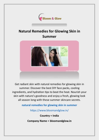 Natural Remedies For Glowing Skin In Summer