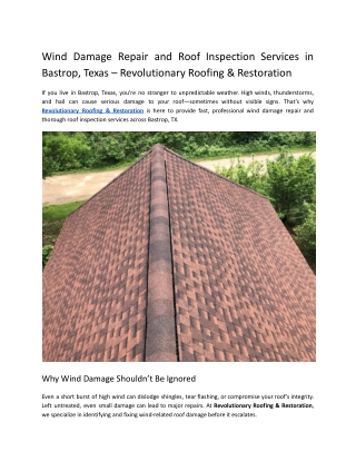 Wind Damage Repair and Roof Inspection Services in Bastrop, Texas – Revolutionar