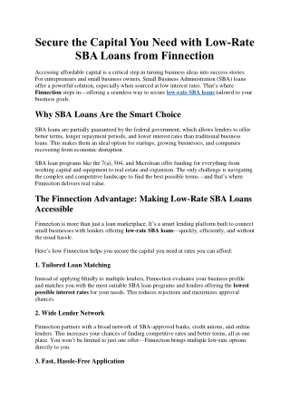 Secure the Capital You Need with Low-Rate SBA Loans from Finnection