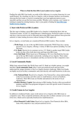 Where to Find the Best SBA Loan Lenders in Los Angeles