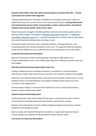 Basement Renovations Near Me, Bathroom Renovation Contractors Near Me – Trusted Local Experts for Quality Home Upgrades