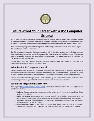 Future-Proof Your Career with a BSc Computer Science