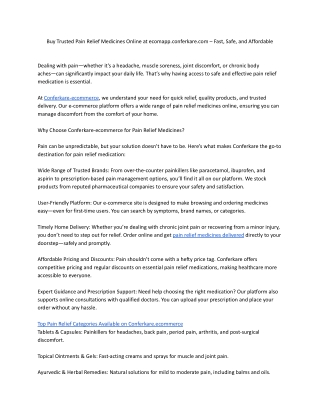 Buy Trusted Pain Relief Medicines Online at Conferkare – Fast, Safe, and Affordable