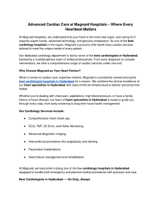 Advanced Cardiac Care at Magnaid Hospitals – Where Every Heartbeat Matters