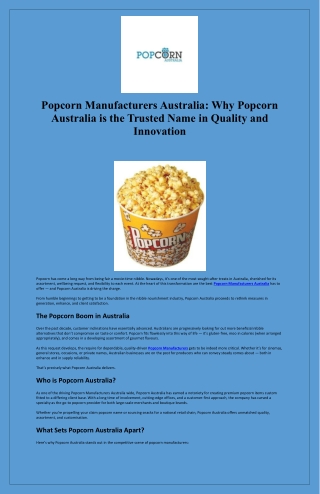 Popcorn Manufacturers Australia Why Popcorn Australia is the Trusted Name in Quality and Innovation