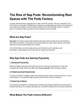 The Rise of Nap Pods: Revolutionizing Rest Spaces with The Pods Factory