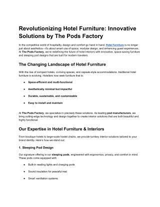 Revolutionising Hotel Furniture: Innovative Solutions by The Pods Factory