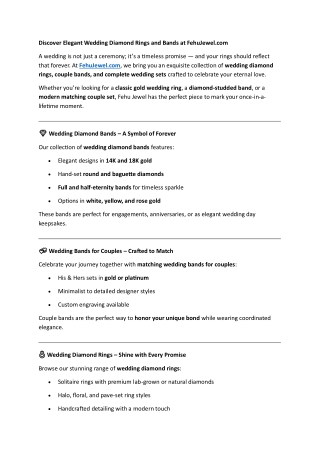 Discover Elegant Wedding Diamond Rings and Bands at FehuJewel.com