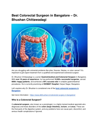 Best Colorectal Surgeon in Bangalore – Dr. Bhushan Chittawadagi