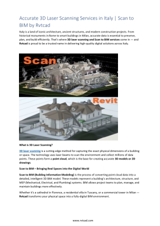 Accurate 3D Laser Scanning Services in Italy Scan to BIM by Rvtcad