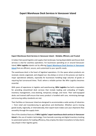 Expert Warehouse Dock Services in Vancouver Island