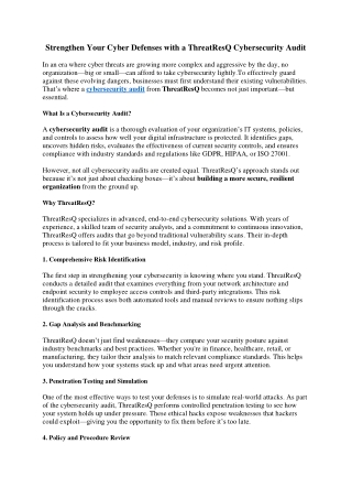 Strengthen Your Cyber Defenses with a ThreatResQ Cybersecurity Audit