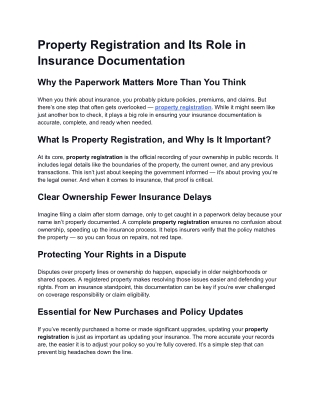 Property Registration and Its Role in Insurance Documentation