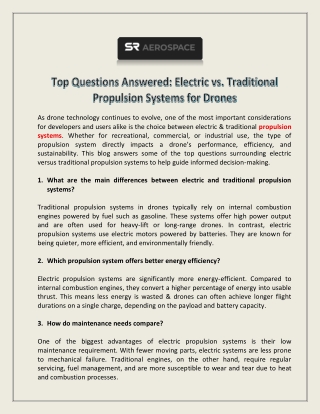 Top Questions Answered: Electric vs. Traditional Propulsion Systems for Drones