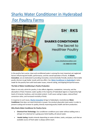 Sharks Water Conditioner in Hyderabad For Poultry Farms