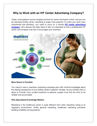 Why to Work with an IVF Center Advertising Company