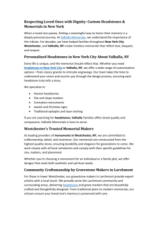 Respecting Loved Ones with Dignity Custom Headstones & Memorials in New York