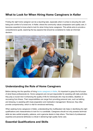 What to Look for When Hiring Home Caregivers in Keller