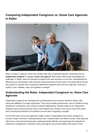 Comparing Independent Caregivers vs. Home Care Agencies in Keller