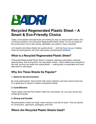 Recycled Regenerated Plastic Sheet Blog