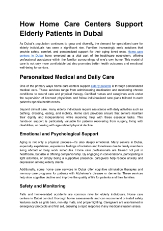 How Home Care Centers Support Elderly Patients in Dubai