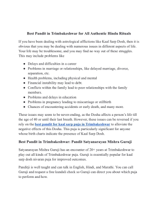 Best Pandit in Trimbakeshwar for All Authentic Hindu Rituals