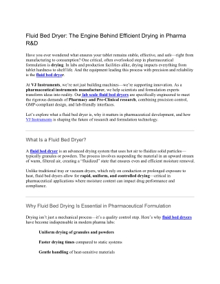 Fluid Bed Dryer The Engine Behind Efficient Drying in Pharma R&D
