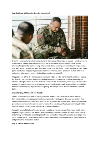 VA Disability Benefits For Anxiety