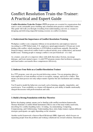 Conflict Resolution Train-the-Trainer: A Practical and Expert Guide