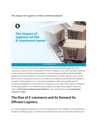The Impact of Logistics on the E-commerce Boom