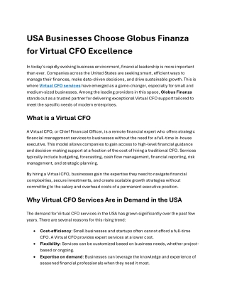 USA Businesses Choose Globus Finanza for Virtual CFO Excellence