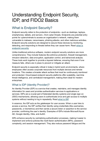 Understanding Endpoint Security, IDP, and FIDO2 Basics