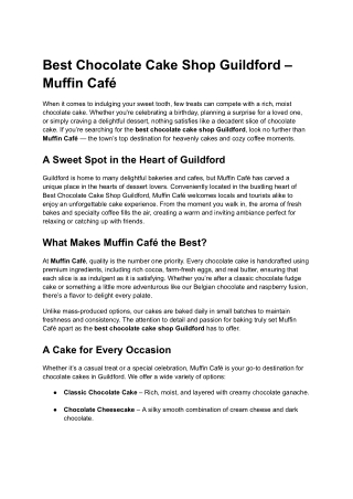 Best Chocolate Cake Shop Guildford – Muffin Café