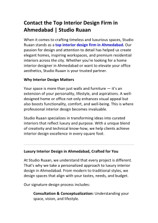 Studio Ruaan | Contact Ahmedabad’s Luxury Interior Experts