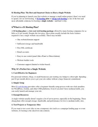 $1 Hosting Plan: The Best and Smartest Choice to Host a Single Website