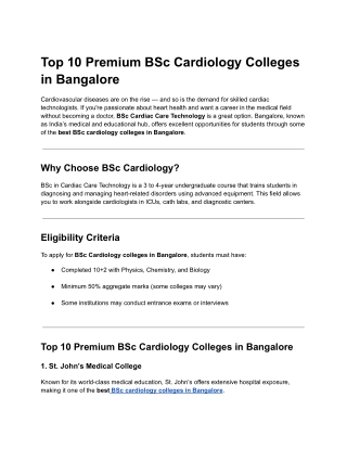 Top 10 Premium BSc Cardiology Colleges in Bangalore