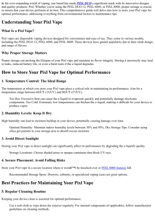 How to Store Your Pixl Vape for Optimal Performance