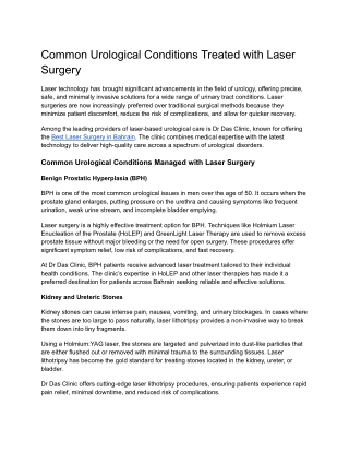 Common Urological Conditions Treated with Laser Surgery