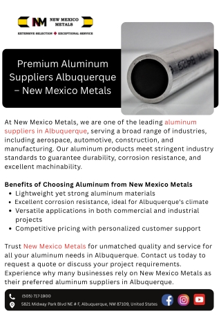 Premium Aluminum Suppliers Albuquerque – New Mexico Metals