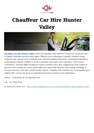 Chauffeur Car Hire Hunter Valley