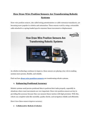 How Draw Wire Position Sensors Are Transforming Robotic Systems