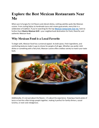 Explore the Best Mexican Restaurants Near Me