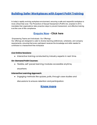 Building Safer Workplaces with Expert PoSH Training