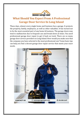 What Should You Expect From A Professional Garage Door Service In Long Island