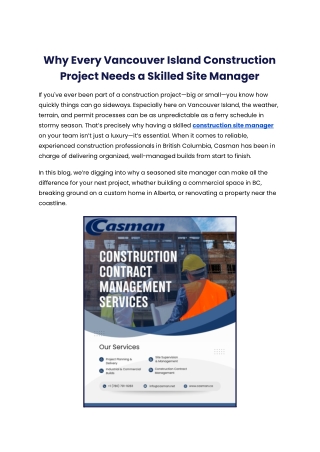 Why Every Vancouver Island Construction Project Needs a Skilled Site Manager