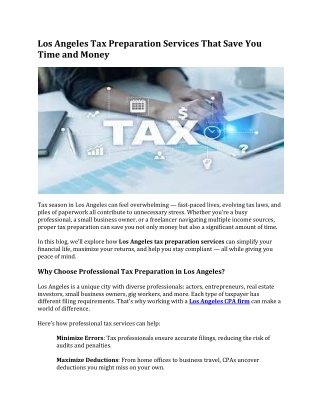 Los Angeles Tax Preparation Services That Save You Time and Money