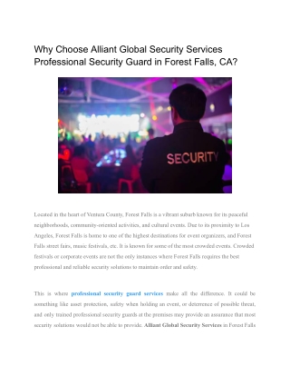 Why Choose Alliant Global Security Services Professional Security Guard in Forest Falls, CA