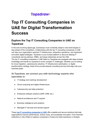 Top IT Consulting Companies in UAE for Digital Transformation Success